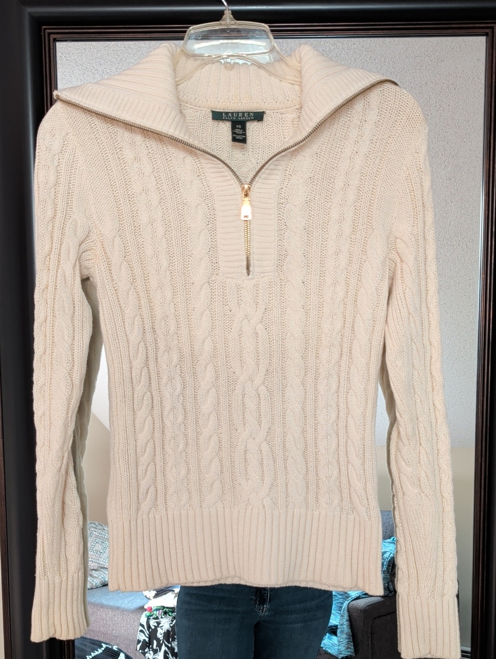 Lauren Ralph Lauren Ivory Cable-Knit Half-Zip  Sweater